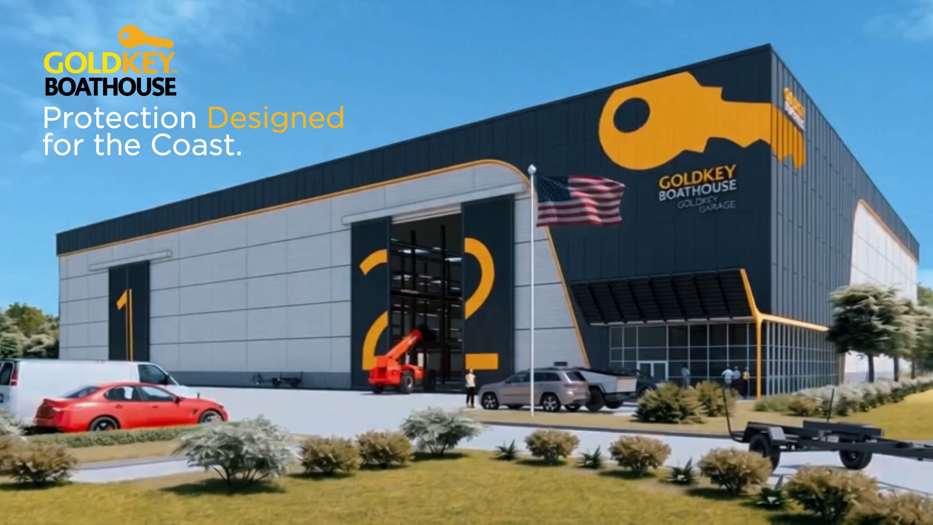 Rendering of the Gold Key Boathouse facility exterior